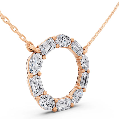 Rose Gold Oval Emerald Open Circle Lab Grown Diamond Pendant, view 4