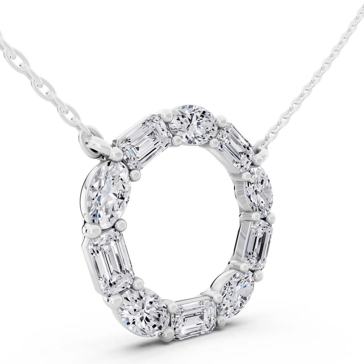 Oval Emerald Open Circle Lab Grown Diamond Pendant, view 4