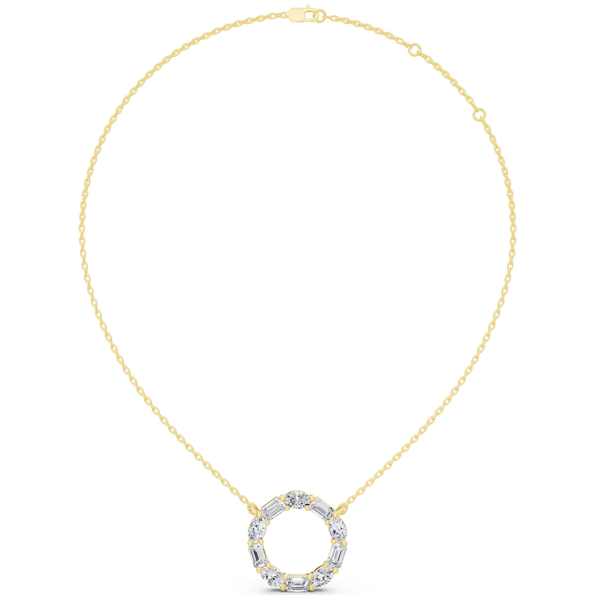 Yellow Gold Oval Emerald Open Circle Lab Grown Diamond Pendant, view 6
