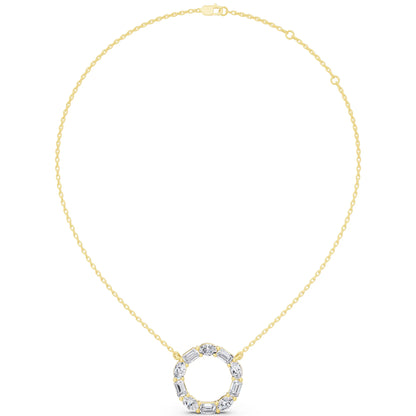 Yellow Gold Oval Emerald Open Circle Lab Grown Diamond Pendant, view 6