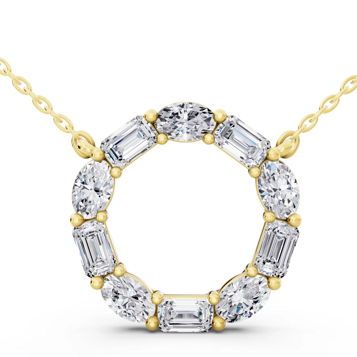 Yellow Gold Oval Emerald Open Circle Lab Grown Diamond Pendant