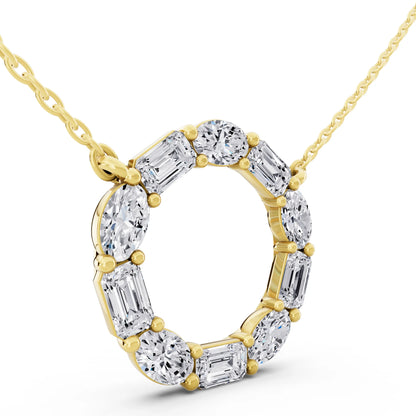 Yellow Gold Oval Emerald Open Circle Lab Grown Diamond Pendant, view 4