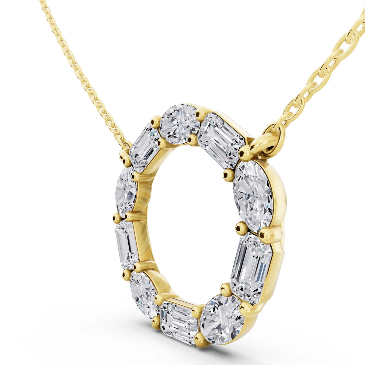 Yellow Gold Oval Emerald Open Circle Lab Grown Diamond Pendant, view 5