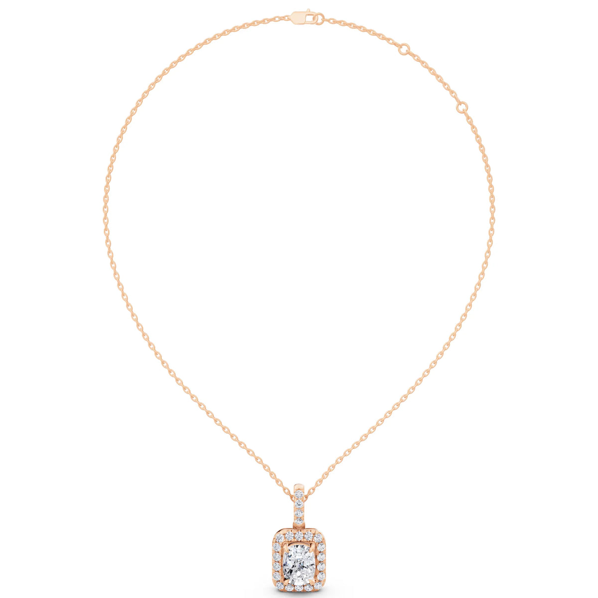 Rose Gold Cushion Lab Grown Diamond Halo Statement Pendant, view 4