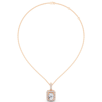 Rose Gold Cushion Lab Grown Diamond Halo Statement Pendant, view 4