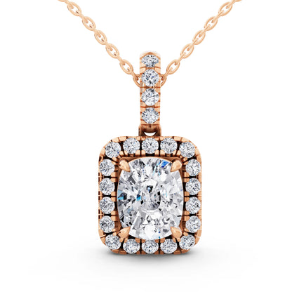 Rose Gold Cushion Lab Grown Diamond Halo Statement Pendant