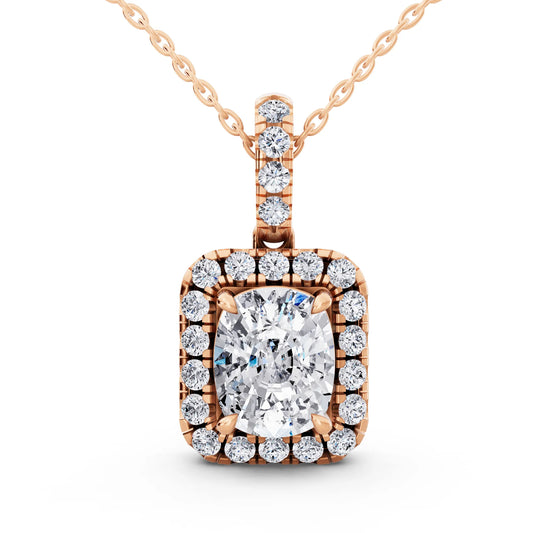 Rose Gold Cushion Lab Grown Diamond Halo Statement Pendant