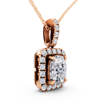 Rose Gold Cushion Lab Grown Diamond Halo Statement Pendant, view 2