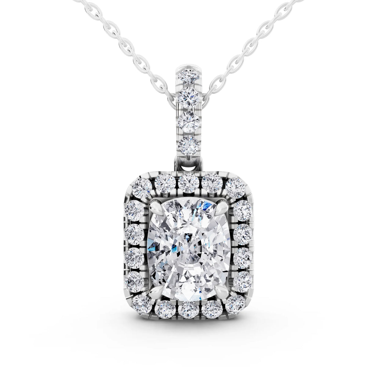Cushion Lab Grown Diamond Halo Statement Pendant