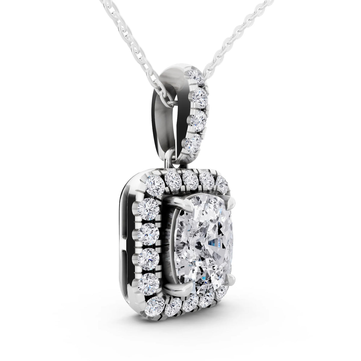 Cushion Lab Grown Diamond Halo Statement Pendant, view 2