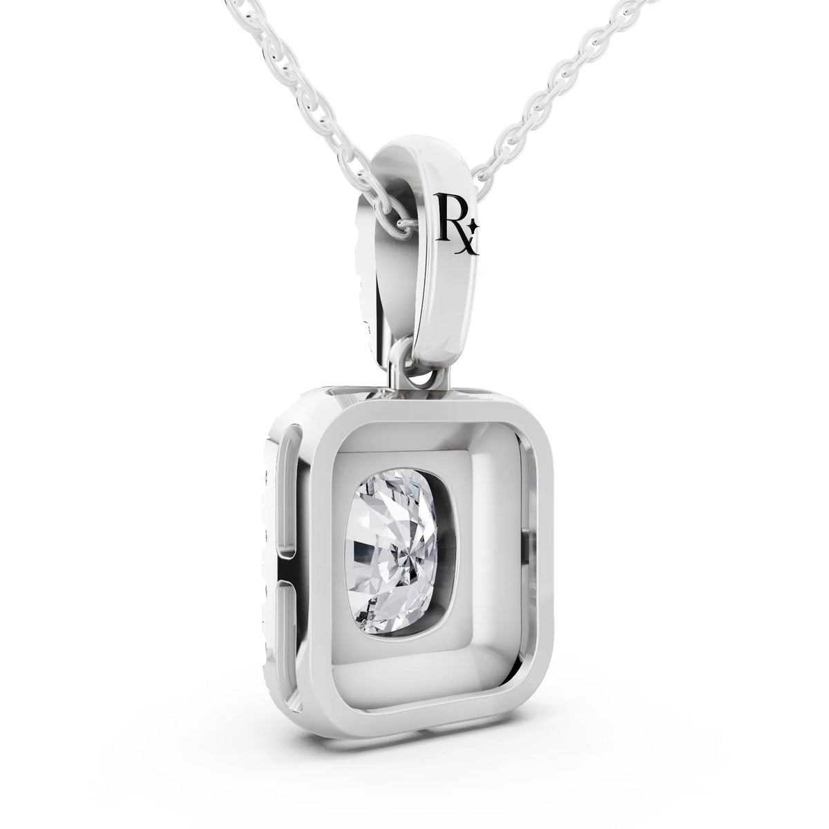 Cushion Lab Grown Diamond Halo Statement Pendant, view 3