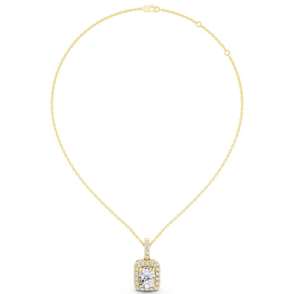 Yellow Gold Cushion Lab Grown Diamond Halo Statement Pendant, view 4