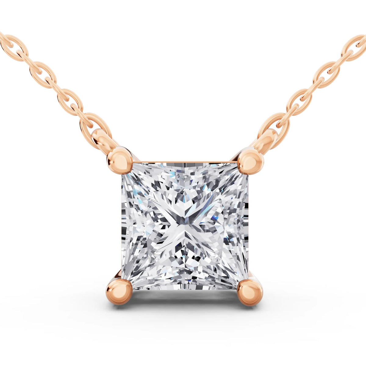 Rose Gold Minimalist Princess Lab Grown Diamond Pendant
