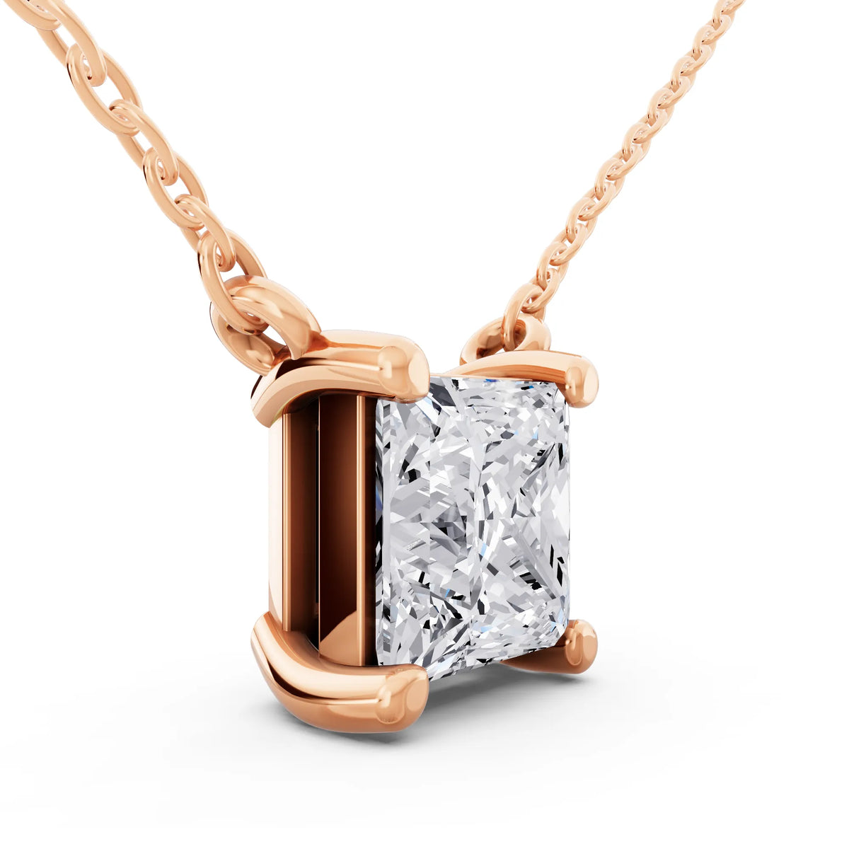 Rose Gold Minimalist Princess Lab Grown Diamond Pendant, view 2