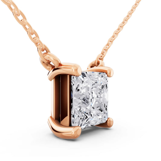 Rose Gold Minimalist Princess Lab Grown Diamond Pendant, view 2