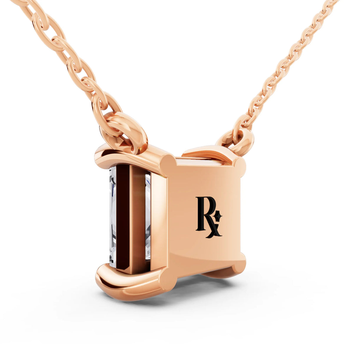Rose Gold Minimalist Princess Lab Grown Diamond Pendant, view 3