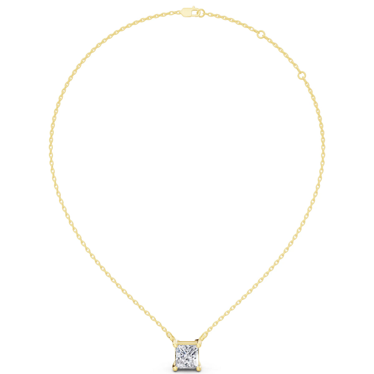 Yellow Gold Minimalist Princess Lab Grown Diamond Pendant, view 4