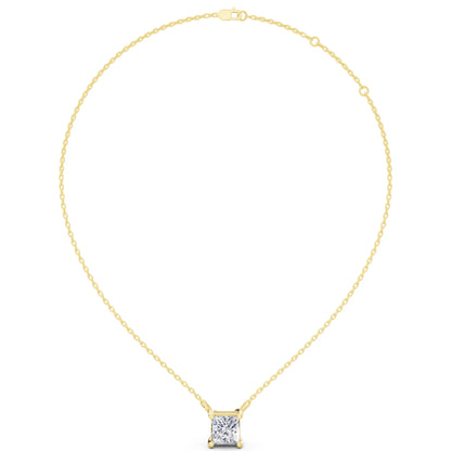 Yellow Gold Minimalist Princess Lab Grown Diamond Pendant, view 4