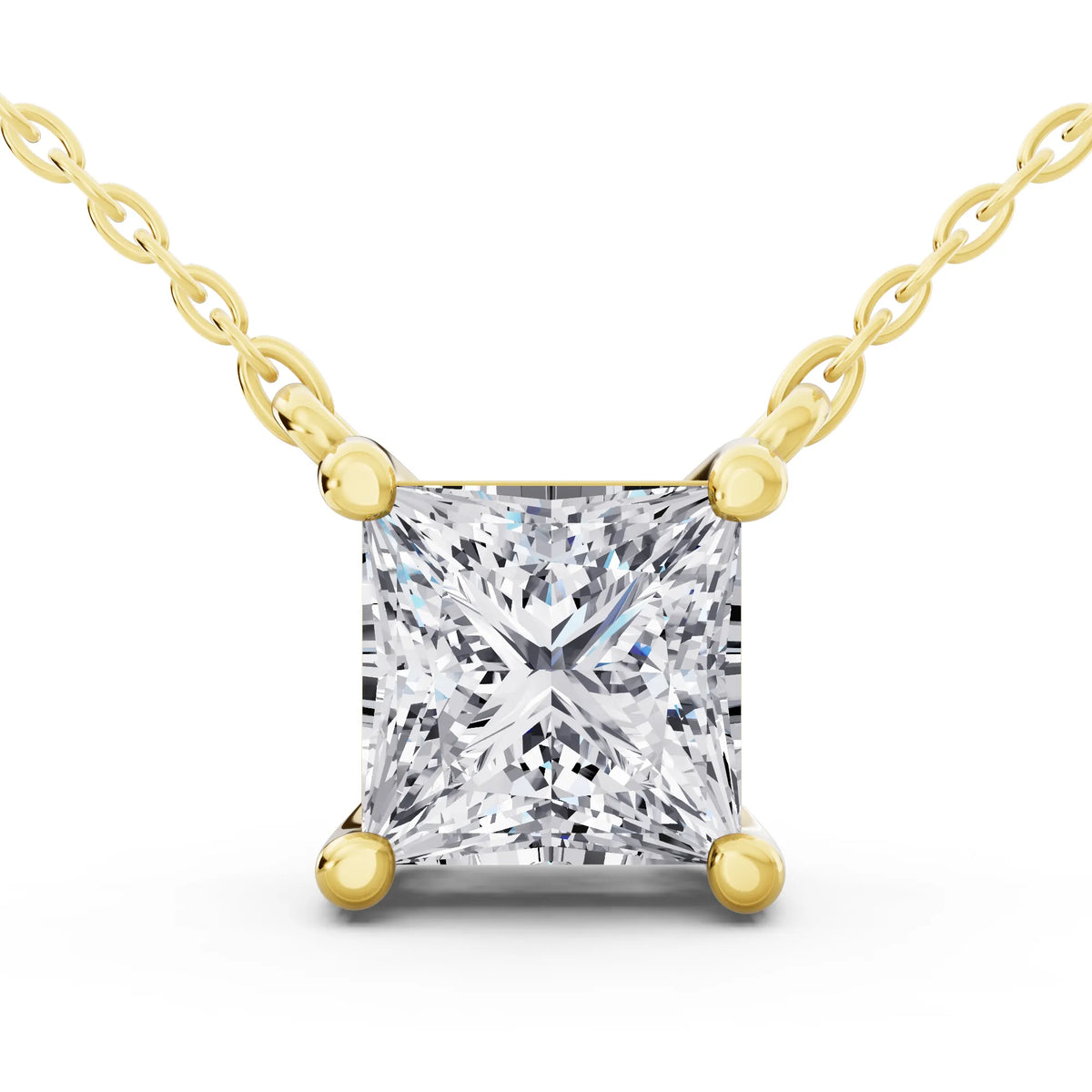 Yellow Gold Minimalist Princess Lab Grown Diamond Pendant