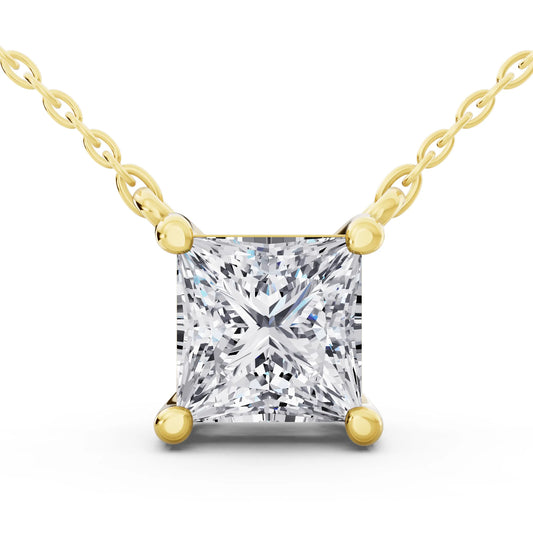 Yellow Gold Minimalist Princess Lab Grown Diamond Pendant