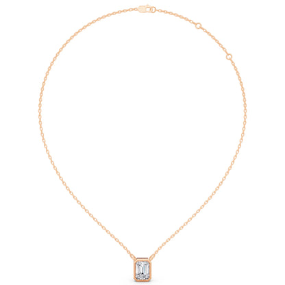 Rose Gold 1.50 Carat Emerald Lab Grown Diamond Bezel Pendant, view 4