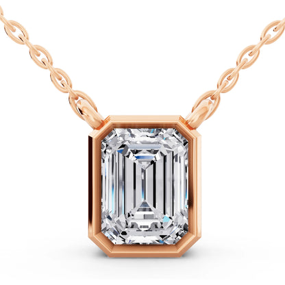 Rose Gold 1.50 Carat Emerald Lab Grown Diamond Bezel Pendant