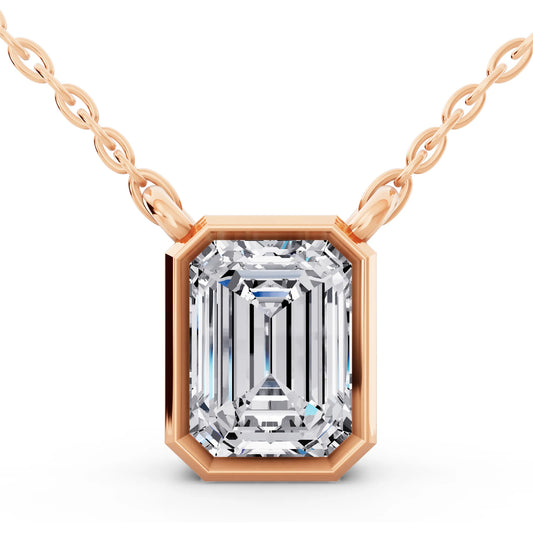 Rose Gold 1.50 Carat Emerald Lab Grown Diamond Bezel Pendant