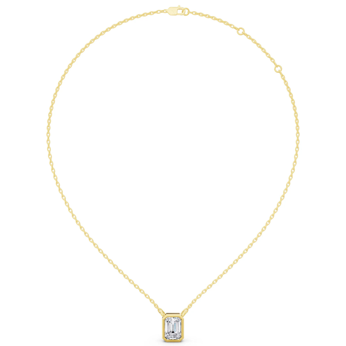 Yellow Gold 1.50 Carat Emerald Lab Grown Diamond Bezel Pendant, view 4