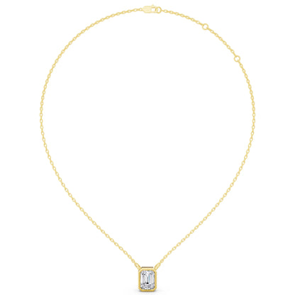 Yellow Gold 1.50 Carat Emerald Lab Grown Diamond Bezel Pendant, view 4