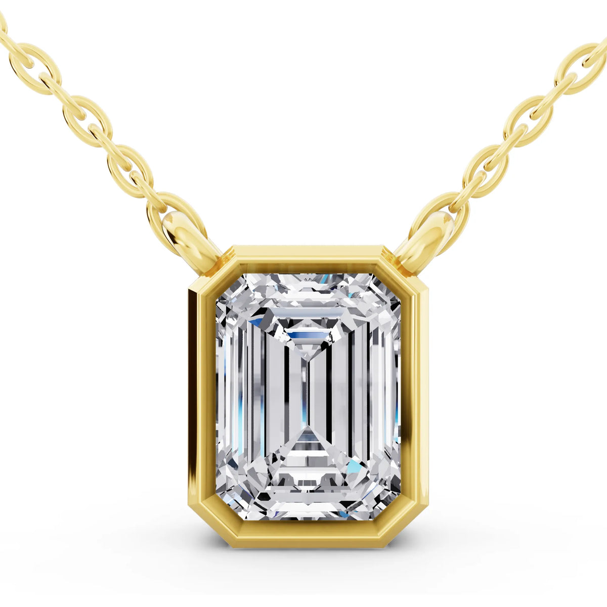 Yellow Gold 1.50 Carat Emerald Lab Grown Diamond Bezel Pendant