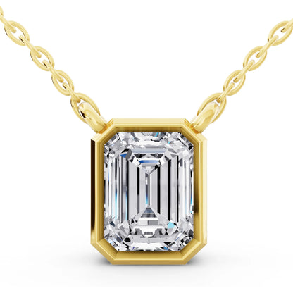 Yellow Gold 1.50 Carat Emerald Lab Grown Diamond Bezel Pendant
