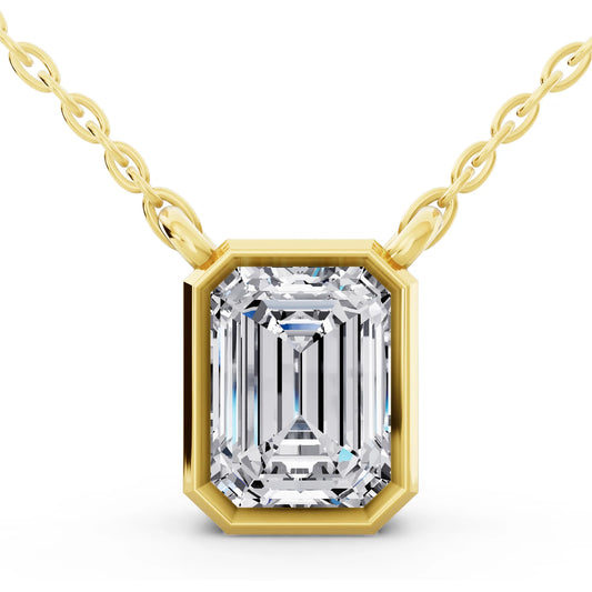 Yellow Gold 1.50 Carat Emerald Lab Grown Diamond Bezel Pendant