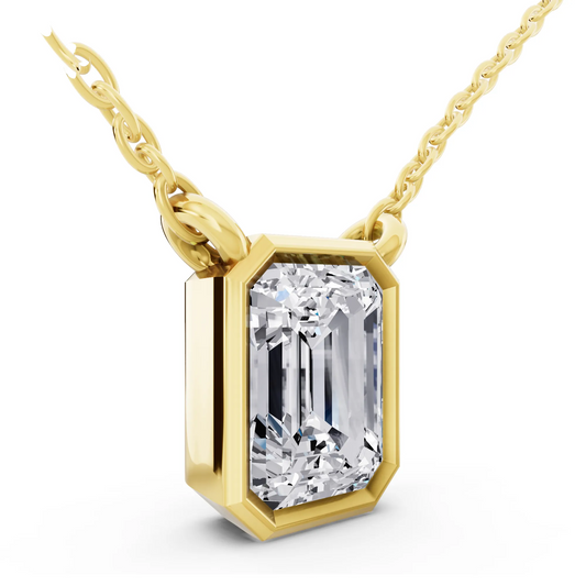 Yellow Gold 1.50 Carat Emerald Lab Grown Diamond Bezel Pendant, view 2