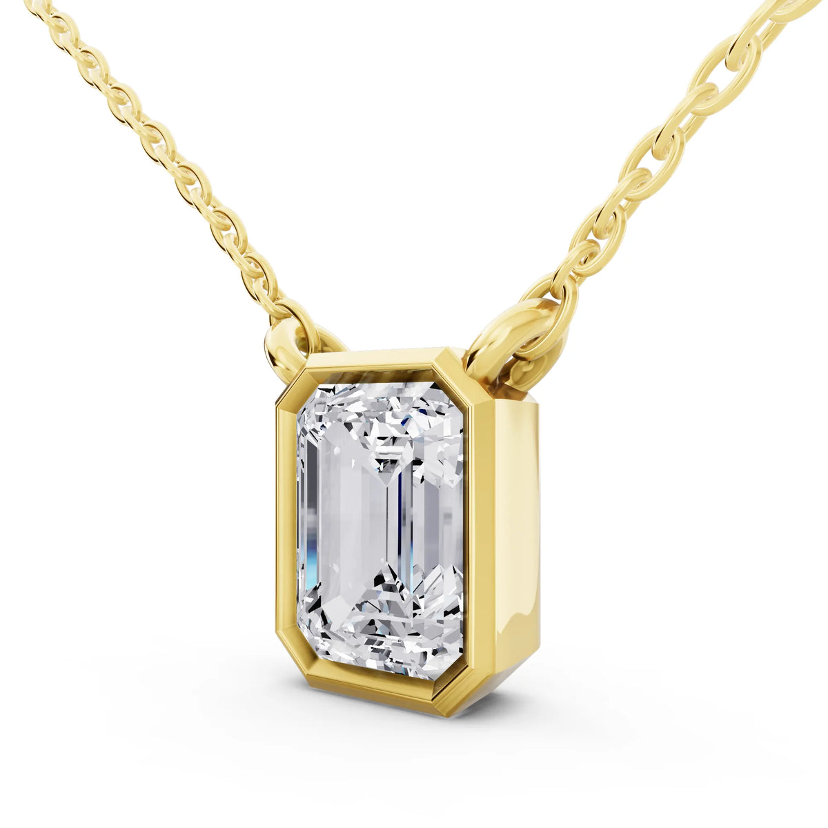 Yellow Gold 1.50 Carat Emerald Lab Grown Diamond Bezel Pendant, view 3