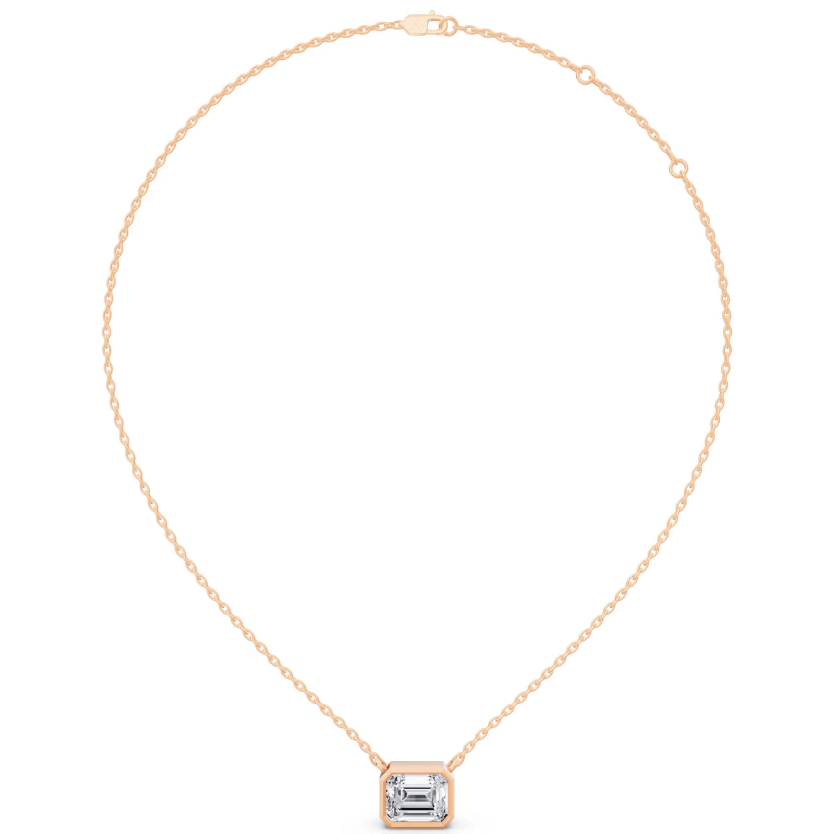 Rose Gold 2.50 Carat Emerald Lab Grown Diamond Bezel Pendant, view 4
