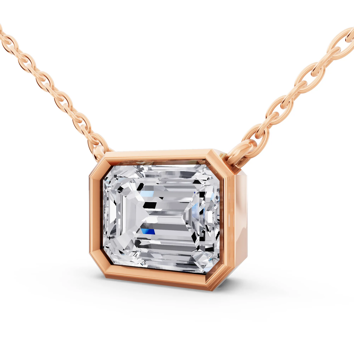 Rose Gold 2.50 Carat Emerald Lab Grown Diamond Bezel Pendant, view 2