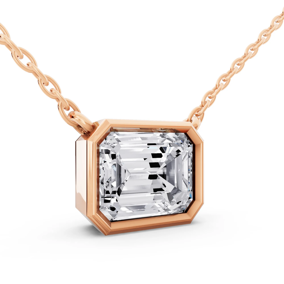 Rose Gold 2.50 Carat Emerald Lab Grown Diamond Bezel Pendant, view 3