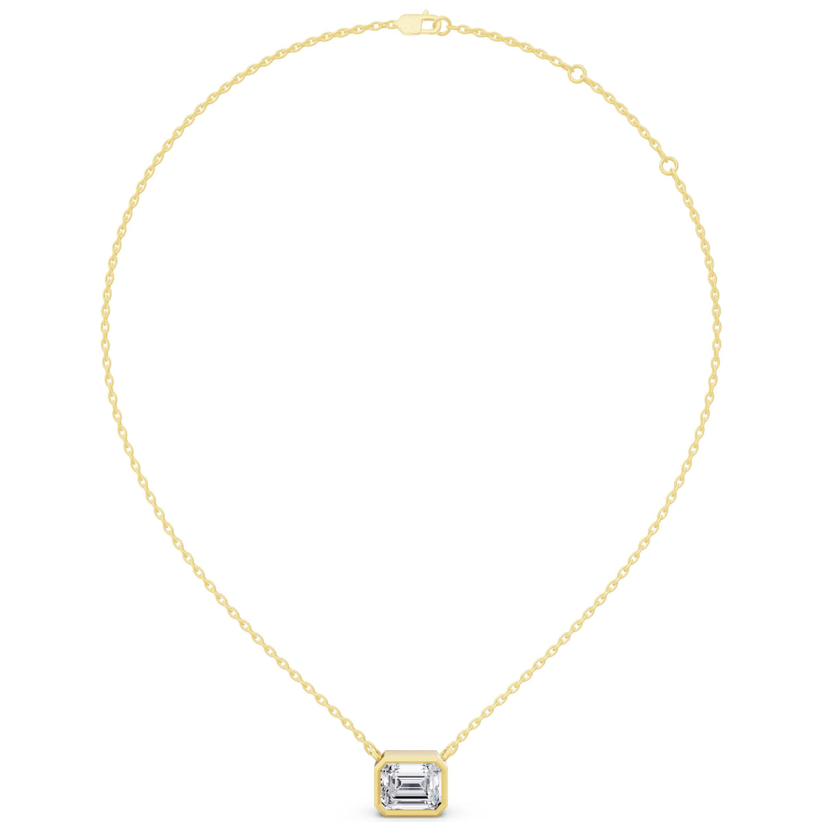 Yellow Gold 2.50 Carat Emerald Lab Grown Diamond Bezel Pendant, view 4