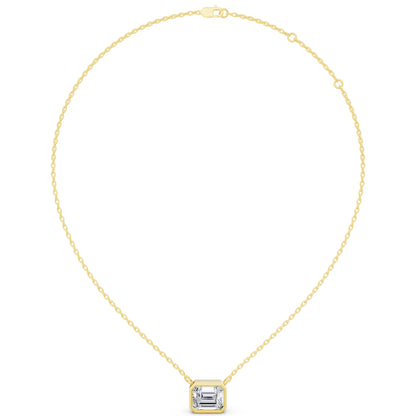 Yellow Gold 2.50 Carat Emerald Lab Grown Diamond Bezel Pendant, view 4
