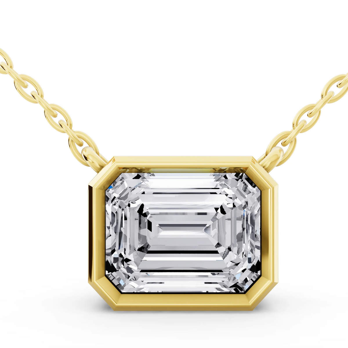 Yellow Gold 2.50 Carat Emerald Lab Grown Diamond Bezel Pendant