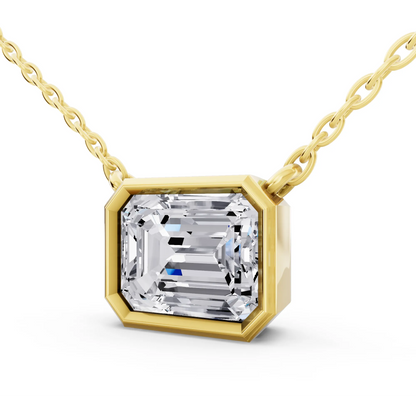 Yellow Gold 2.50 Carat Emerald Lab Grown Diamond Bezel Pendant, view 2