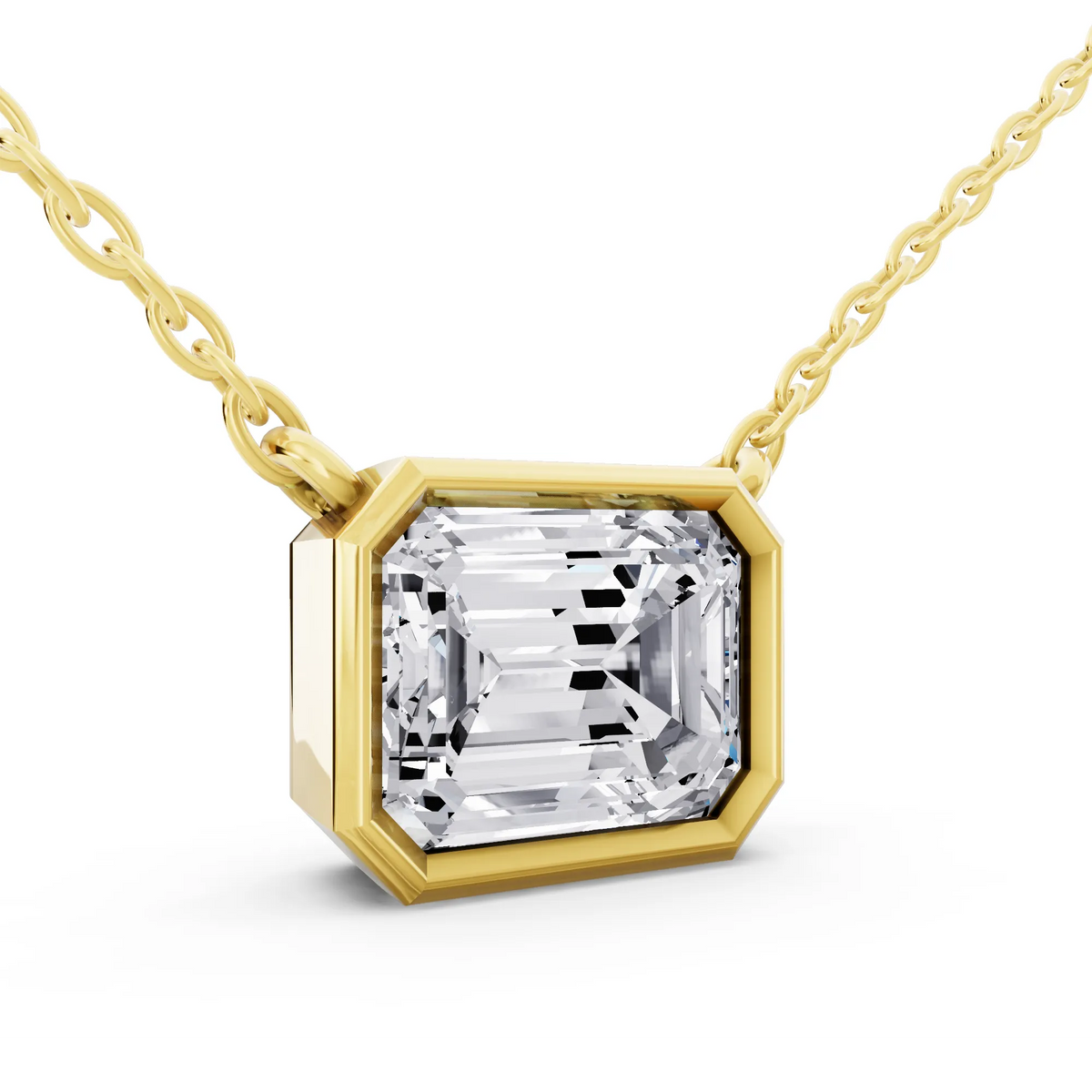 Yellow Gold 2.50 Carat Emerald Lab Grown Diamond Bezel Pendant, view 3