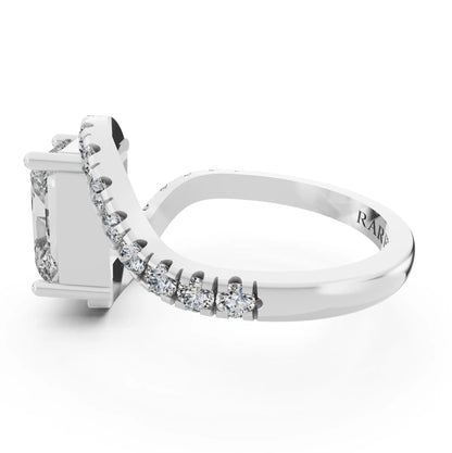 Radiant Cut Diamond Solitaire Ring with Pave Wave Band - Side view