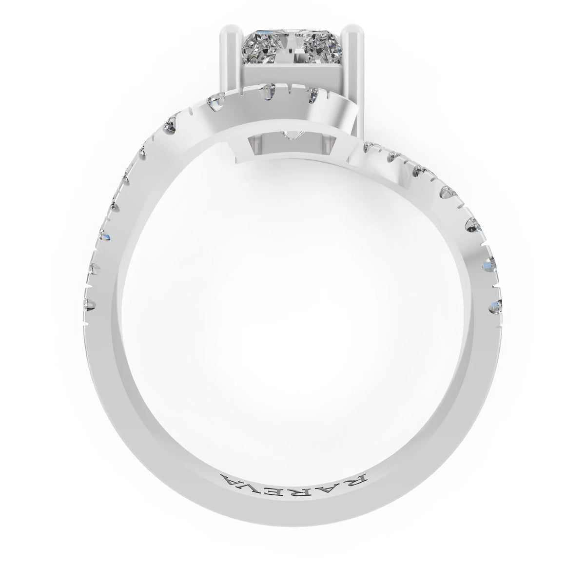 Radiant Cut Diamond Solitaire Ring with Pave Wave Band - Top view