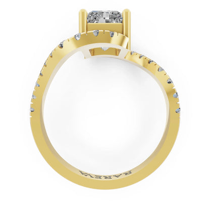 Yellow Gold Radiant Cut Diamond Solitaire Ring with Pave Wave Band - Top view