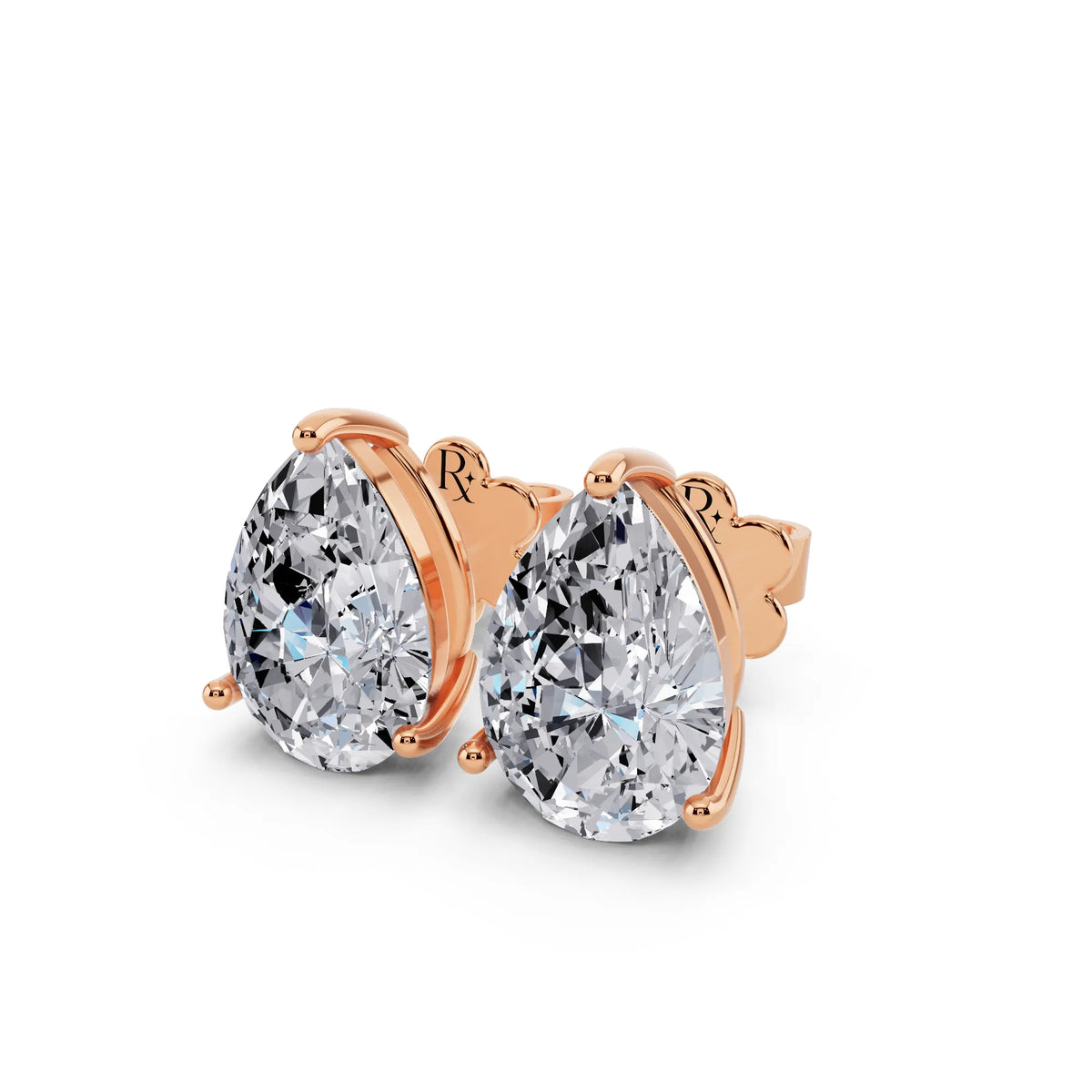 Rose Gold 4 Prong Pear Lab Grown Diamond Stud Earrings, close-up