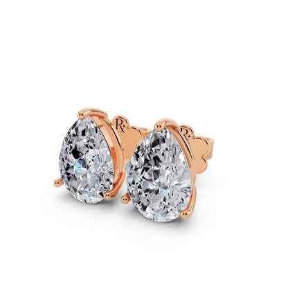 Rose Gold 4 Prong Pear Lab Grown Diamond Stud Earrings, close-up