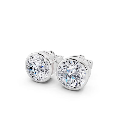 Bezel Round Lab Grown Diamond Stud Earrings, close-up