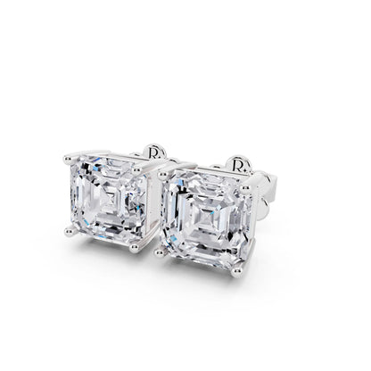4 Prong Asscher Lab Grown Diamond Stud Earrings, close-up