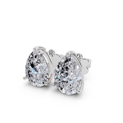 4 Prong Pear Lab Grown Diamond Stud Earrings, close-up